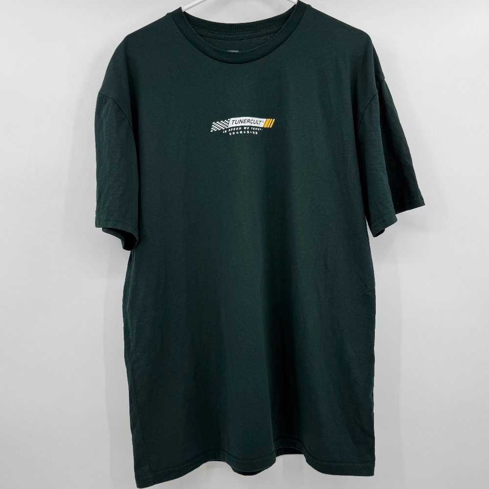 Tuner Cult T Shirt Men XL Green Short Sleeve Skyline White Unicorn Crew Neck
